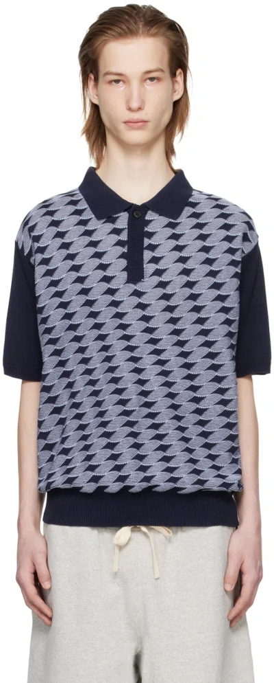 After Pray Knotted Knit Polo In Navy