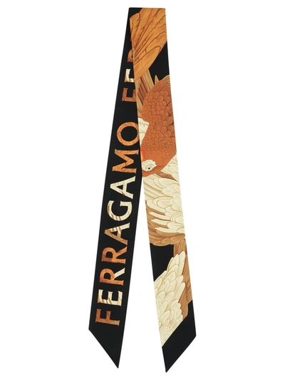 Ferragamo Parrot-print Silk Bandeau Scarf In Black/brown