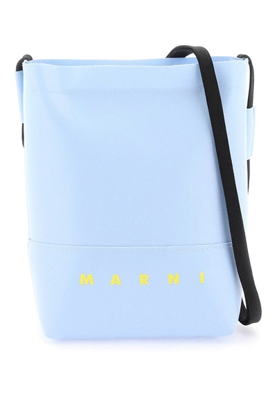 Marni Coated Canvas Crossbody Bag In Blue