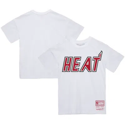 Mitchell & Ness Men's And Women's  White Miami Heat Hardwood Classics Throwback Logo T-shirt