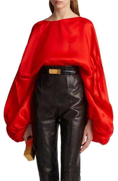 Khaite Quico Oversized Silk Blouse In Red
