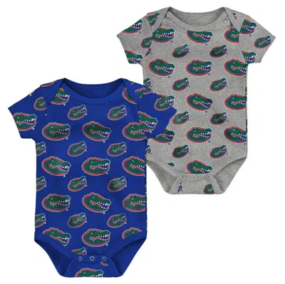 Outerstuff Babies' Newborn And Infant Boys And Girls Royal, Heather Gray Florida Gators Two-pack Double Up Bodysuit Set In Royal,heather Gray