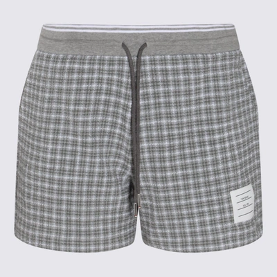 THOM BROWNE THOM BROWNE GREY AND WHITE COTTON BLEND SHORTS