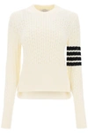 Thom Browne Boxy Rib Pointelle Virgin Wool Crewneck Sweater In White
