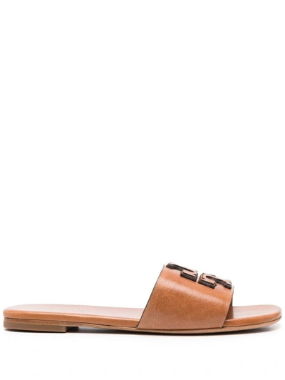Tory Burch 10mm Ines Leather Flat Slides In Tan