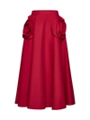 Valentino Appliquéd Wool And Silk-blend Crepe Midi Skirt In Red