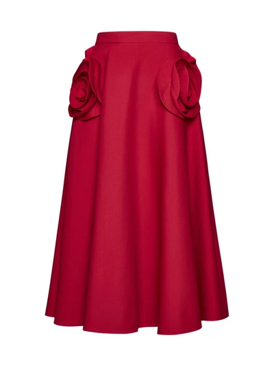 Valentino Appliquéd Wool And Silk-blend Crepe Midi Skirt In Red