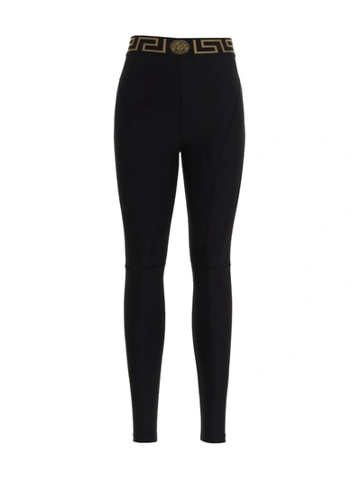 Versace Logo-waistband Leggings In Black