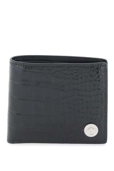 Versace Logo Plaque Bifold Wallet In Black