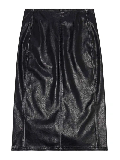 Diesel O-taten Faux-leather Midi Skirt In Black