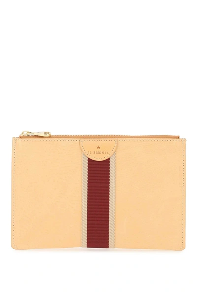 Il Bisonte Leather Pouch With Ribbon In Neutral