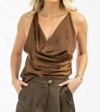 EMORY PARK COWL NECK BACKLESS SILK CAMI IN BROWN