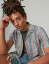 Lucky Brand Stripe Short Sleeve Linen Camp Shirt In Multi