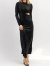 EN CREME ON THE FRITZ SEQUIN MOCKNECK MAXI DRESS IN BLACK