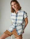 Lucky Brand Plaid Notch Collar Workwear Button-up Shirt In Blue