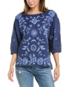 Johnny Was Oleander Linen Blouse In Blue