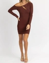 Endless Blu. Asymmetrical Chain Trim Mini Dress In Brownie In Multi