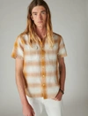 LUCKY BRAND MEN'S LINEN PLAID SHORT SLEEVE UTILITY SHIRT