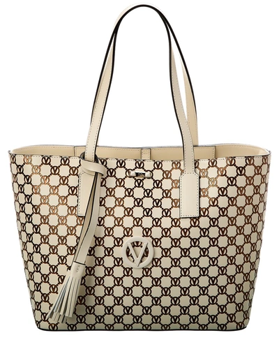 Valentino By Mario Valentino Soho Monogram Leather Tote In White