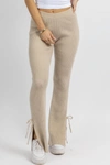 Emory Park Knit Side Slit Tie Pant In Tan In Multi