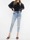 Kancan Collie High Rise Mom Jeans In Medium Wash In Blue