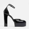 Casadei Black Patent Leather Pumps With Platform In Tiffany/nero