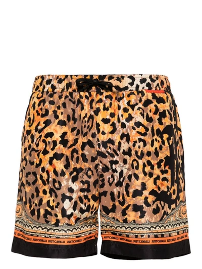 Just Cavalli Tiger-print Swim Shorts In Brown