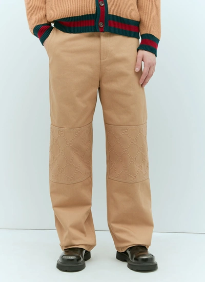 Gucci Men Gg Knee-panel Pants In Beige