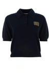 MIU MIU MIU MIU WOMAN DARK BLUE CASHMERE POLO SHIRT