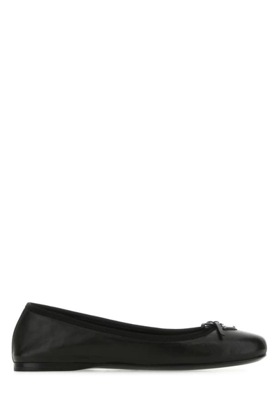 Prada Triangle-logo Leather Ballet Flats In Black
