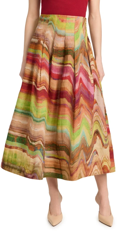 Ulla Johnson Alessandra Multicolor Linen-blend Pleated Midi Skirt In 多色,绿色