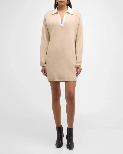 Naadam Cotton Cashmere Collared Hybrid Mini Dress Beige Combo