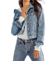 Free People Rumors Crop Denim Trucker Jacket In Blue