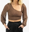Endless Blu. Dotted Asymmetric Ruched Top In Brown In Brown