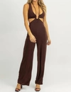 Endless Blu. Open-back Cutout Jersey Jumpsuit In Dark Chocolate In Gold