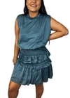 She + Sky Smocked Tier Dress In Dusty Blue In Multi