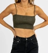 EMORY PARK LEATHER SMOCKING CROP TOP IN OLIVE