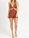 ENDLESS BLU. MULTI-WAY CUTOUT TIE BACK ROMPER IN CINNAMON