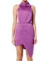 Elliatt Camo Asymmetric Satin Cocktail Dress In Pink
