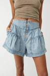 FREE PEOPLE WE THE FREE FLEUR DENIM SHORTS IN BELLE BLUE