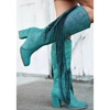PIERRE DUMAS ANOTHER CHANCE TO SPARKLE RHINESTONE FRINGE BOOTS IN TEAL