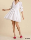 UMGEE 3/4 PUFF SLEEVE DRESS IN OFF WHITE