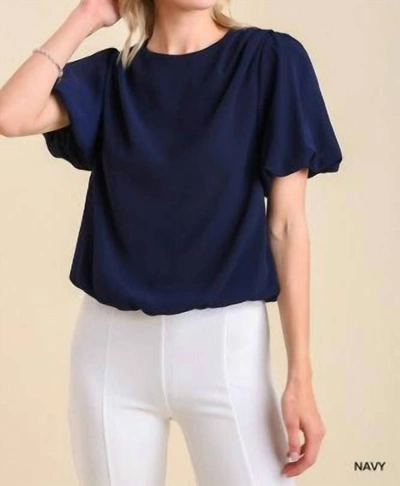 UMGEE PLEATED BUBBLE SLEEVE TOP IN NAVY