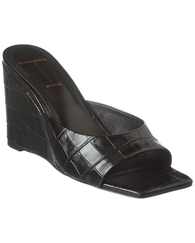 Black Suede Studio Paloma Croc-embossed Leather Wedge Sandal In Black