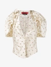 RONALD VAN DER KEMP RONALD VAN DER KEMP FLORAL EMBROIDERED V-NECK BLOUSE WITH PUFF SLEEVES,54212258785