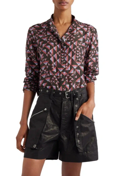 Isabel Marant Ilda Abstract-print Band-collar Button-down Shirt In Blackmulticolor