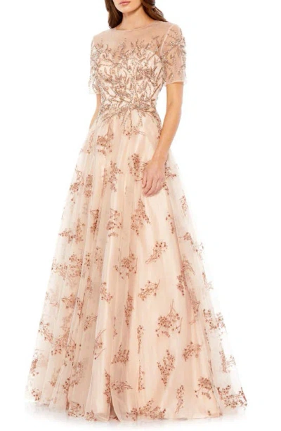 Mac Duggal Women's Beaded & Embroidered Illusion Ballgown In Champagne