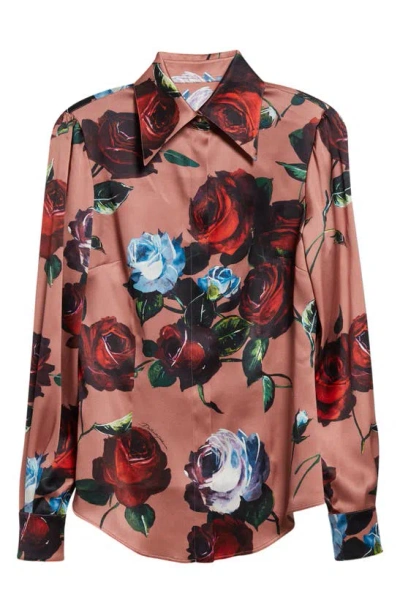 Dolce & Gabbana Floral-print Stretch-silk Shirt In H54yirose Vintage F.rosa