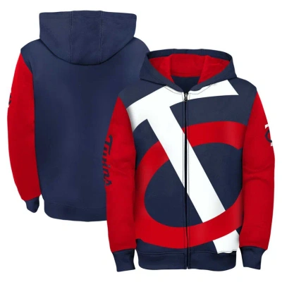 Outerstuff Kids' Youth Fanatics Branded Navy/red Minnesota Twins Postcard Full-zip Hoodie Jacket In Navy,red