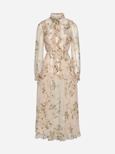 Zimmermann Natura Ruffled Midi Dress In Pink